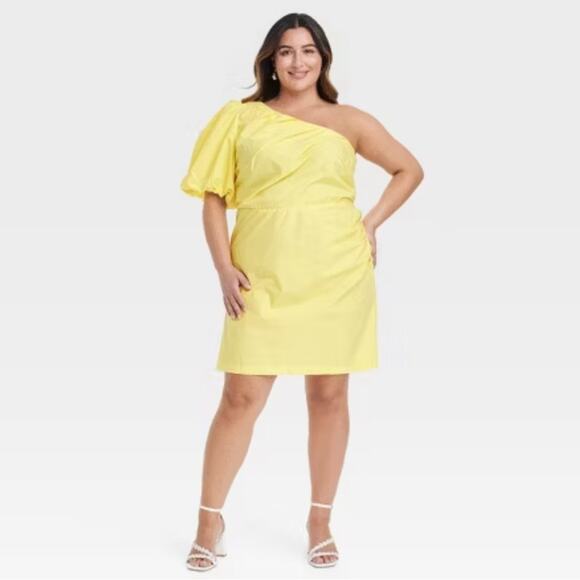 NWT Women's One Shoulder Mini A-Line Dress - A New Day Yellow 16 - Picture 1 of 13